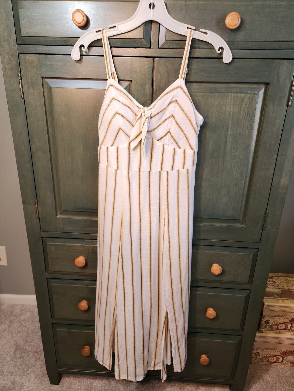 Striped Knit Spaghetti Strap Maxi Dress in Cream and Gold - SO Brand